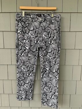 NYDJ Black & White Floral Slim Ankle Pants NWOT